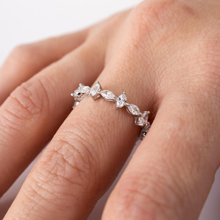 Silver 925 Rhodium Plated Eternity Ring with Marquise CZ - GMR00139
