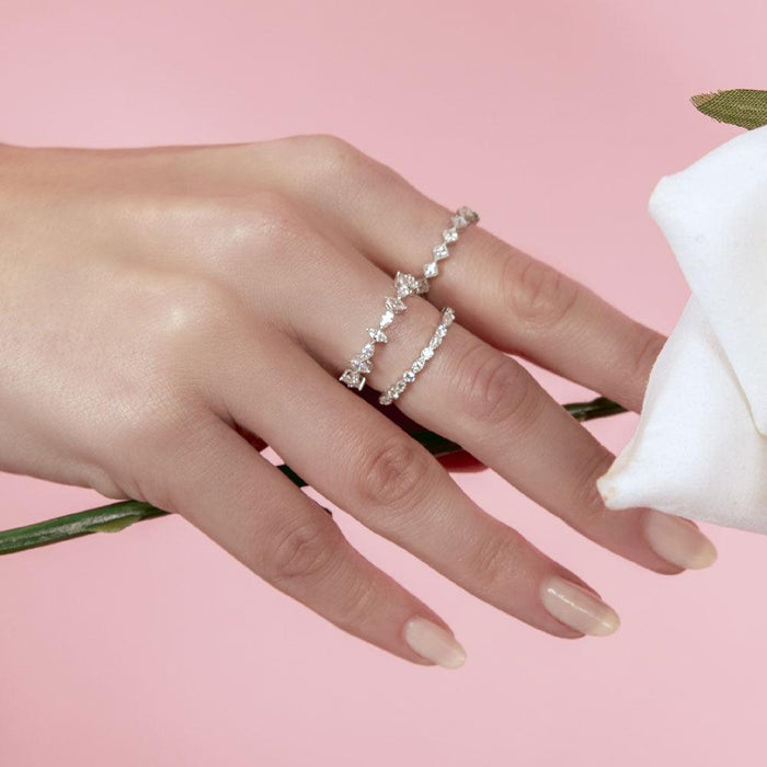 Silver 925 Rhodium Plated Eternity Ring with Marquise CZ - GMR00139