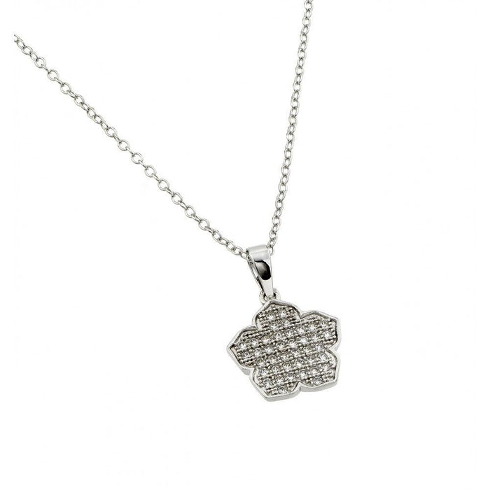 Silver 925 Rhodium Plated Flower CZ Inlay Necklace - BGP00792 | Silver Palace Inc.