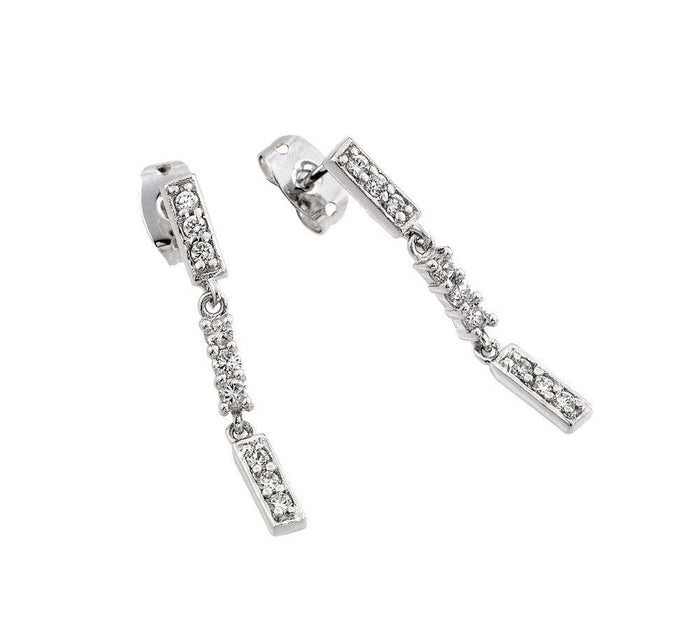 Silver 925 Rhodium Plated Multiple Channel Round CZ Dangling Earrings - BGE00218 | Silver Palace Inc.