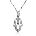 Silver 925 Rhodium Plated Open Hamsa CZ Necklace - GMP00004BLACK | Silver Palace Inc.