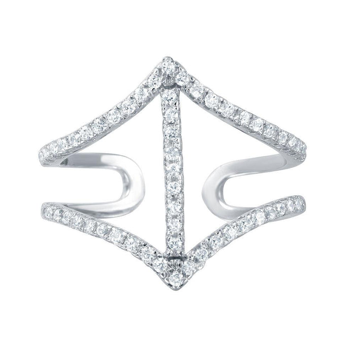 Silver 925 Rhodium Plated Open Shank CZ Encrusted Ring - BGR00964