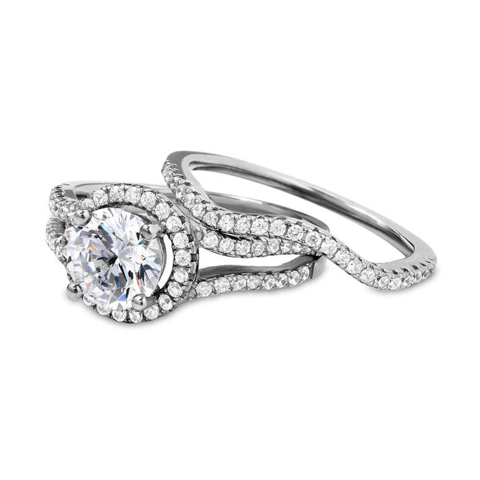 Silver 925 Rhodium Plated Open Shank Halo Wedding Ring - STR01049
