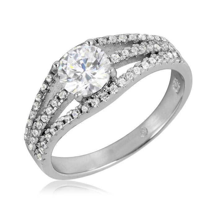 Silver 925 Rhodium Plated Open Shank Round Center Stone Ring - BGR01067 | Silver Palace Inc.