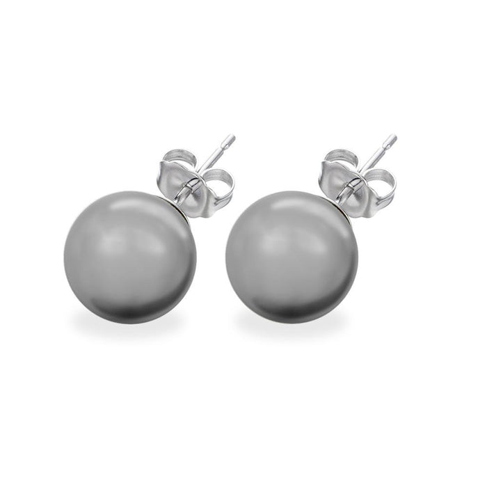 Silver 925 Rhodium Plated Gray Pearl CZ Stud Earrings - STE00639GRY | Silver Palace Inc. #color_gray