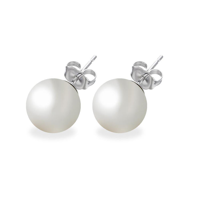 Silver 925 Rhodium Plated White Pearl CZ Stud Earrings - STE00639WHT | Silver Palace Inc. #color_white