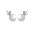 Silver 925 Rhodium Plated Pearl Stud Earrings - BGE00329 | Silver Palace Inc.