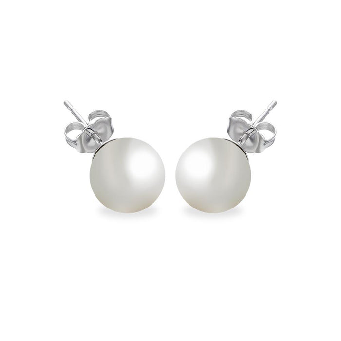 Silver 925 Rhodium Plated Pearl Stud Earrings - BGE00329 | Silver Palace Inc.
