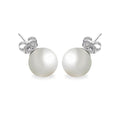 Silver 925 Rhodium Plated Pearl Stud Earrings - BGE00330 | Silver Palace Inc.