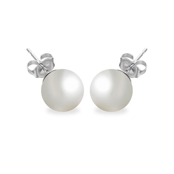 Silver 925 Rhodium Plated Pearl Stud Earrings - BGE00330 | Silver Palace Inc.