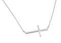 Silver 925 Rhodium Plated Plain Sideways Solid Cross Pendant Necklace - BGP00821RHD | Silver Palace Inc.