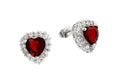 Silver 925 Rhodium Plated Red Heard CZ Stud Earrings - BGE00367R | Silver Palace Inc.