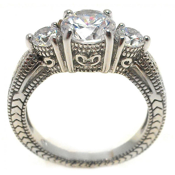 Silver 925 Rhodium Plated Round Past Present Future CZ Ring - BGR00852 | Silver Palace Inc.