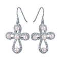 Silver 925 Rhodium Plated Rounded Textured Cross Earrings with Synthetic Pearls - STE00969 | Silver Palace Inc.