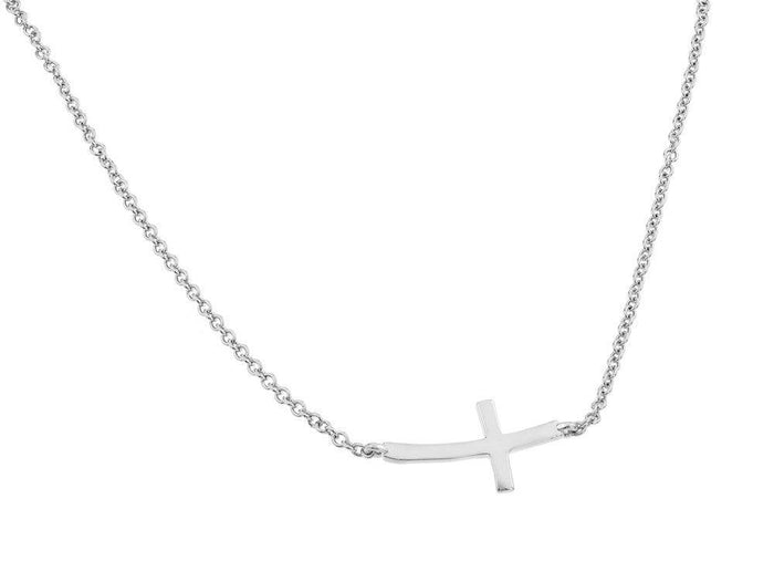 Silver 925 Rhodium Plated Sideways Cross Necklace - BGP00796 | Silver Palace Inc.
