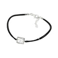 Silver 925 Rhodium Plated Square CZ Black Rope Bracelet - BGB00176 | Silver Palace Inc.