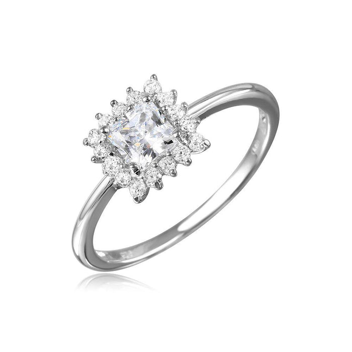 Silver 925 Rhodium Plated Square CZ Center Ring - GMR00096 | Silver Palace Inc.