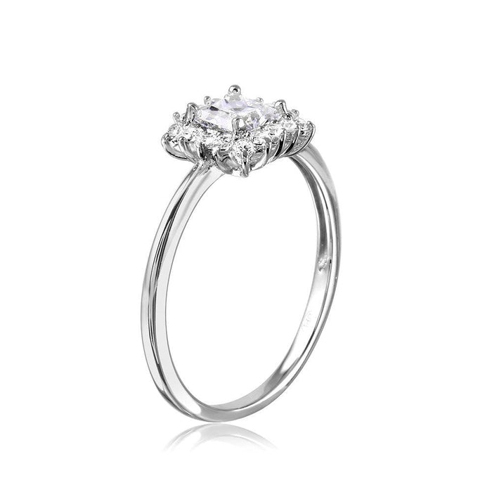 Silver 925 Rhodium Plated Square CZ Center Ring - GMR00096