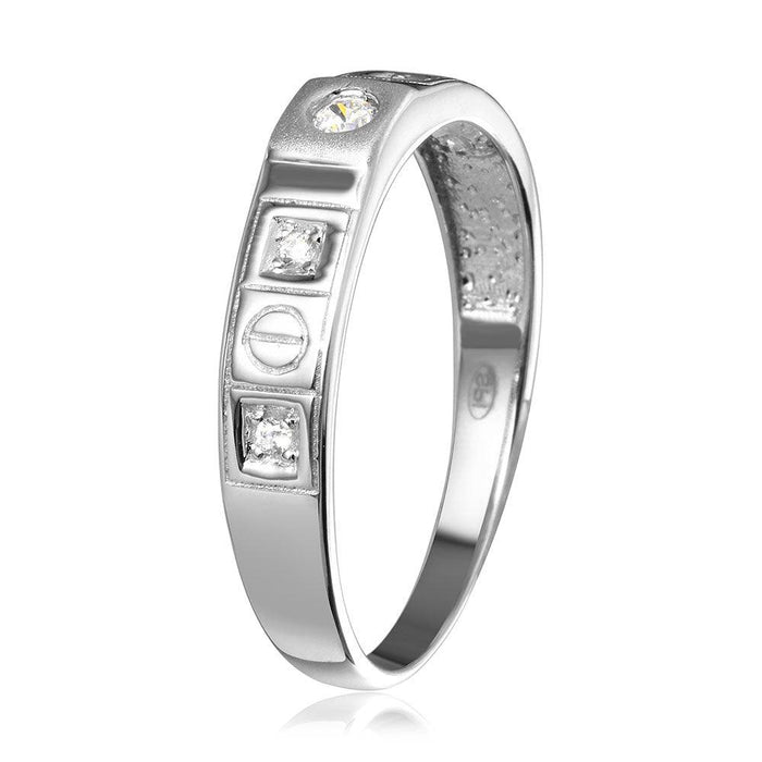 Silver 925 Rhodium Plated Square Design CZ Finish Wedding Men's Ring - GMR00113