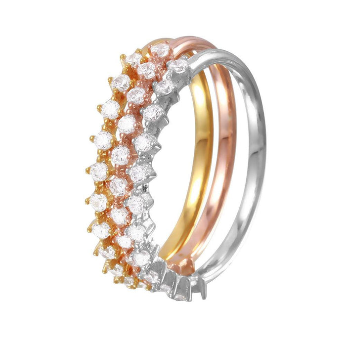 Silver 925 Rhodium Plated Tri-Color Stackable CZ Ring - GMR00059TRI | Silver Palace Inc.