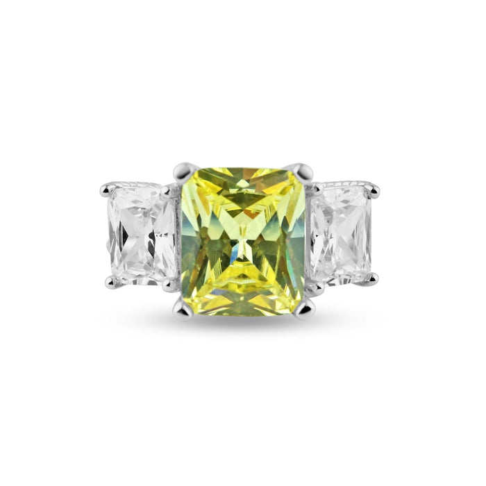 Silver 925 Rhodium Plated Yellow Center and Clear CZ Ring - STR00537 | Silver Palace Inc.