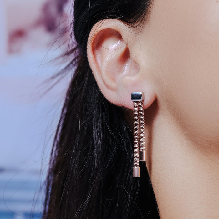 Silver 925 Rose Gold Plated 2 Strand Dangling Earrings - ITE00067RGP