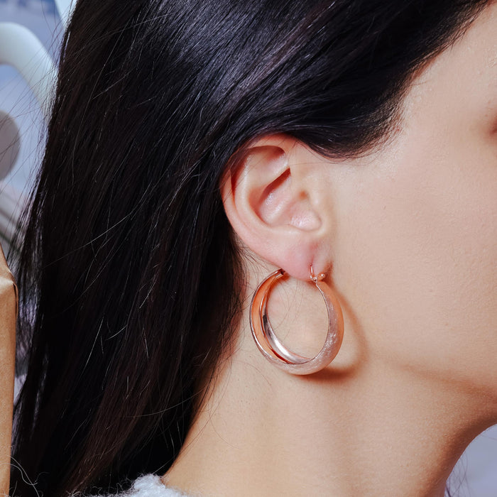 Silver 925 Rose Gold Plated Hoop Earrings - ITE00081RGP