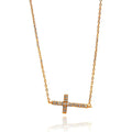Silver 925 Rose Gold Plated Sideways Cross CZ Necklace - BGP00672 | Silver Palace Inc.