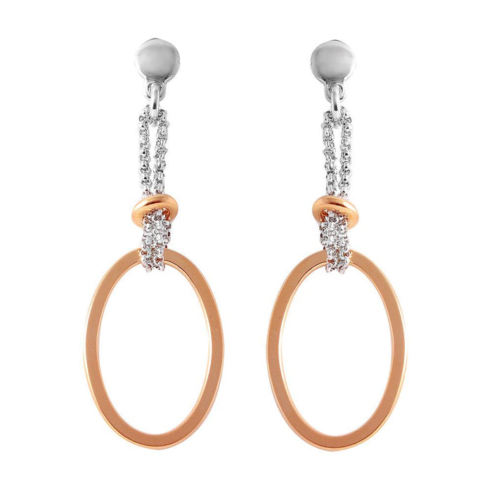 Silver 925 Rose Gold Plated Single Oval Earrings - ITE00071RGP | Silver Palace Inc.