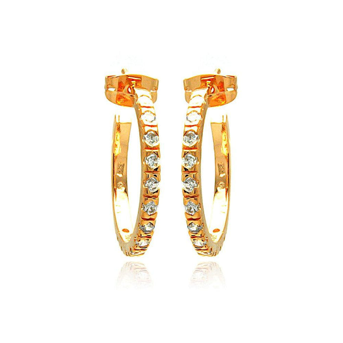 Silver 925 Rose Gold Rhodium Plated Round CZ Hoop Earrings - BGE00277 | Silver Palace Inc.