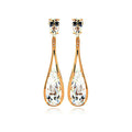 Silver 925 Rose Gold Rhodium Plated Teardrop CZ Dangling Stud Earrings - BGE00281 | Silver Palace Inc.