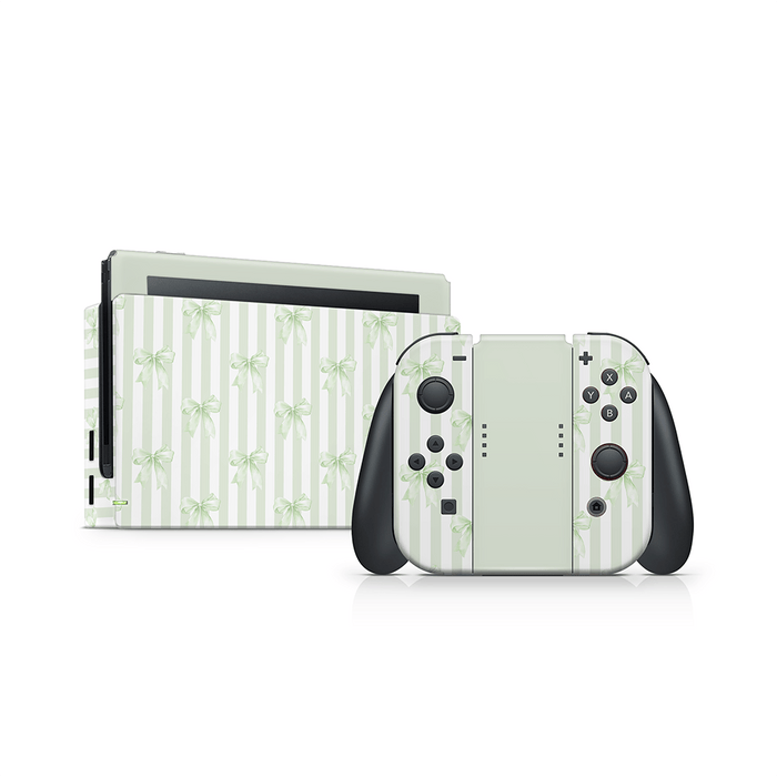 Soft Green Bows Nintendo Switch Decal Skin