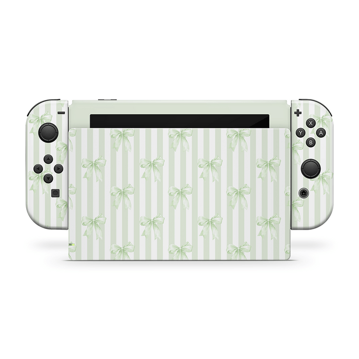 Soft Green Bows Nintendo Switch Decal Skin