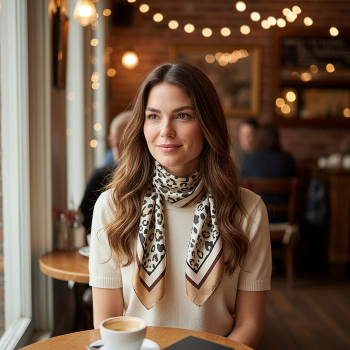 Square Scarf Beige Black Leopard Print