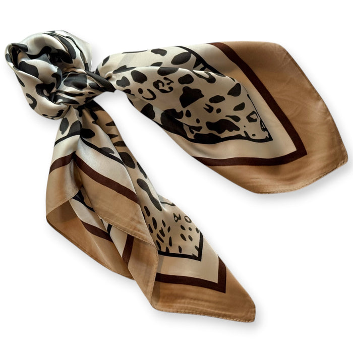 Square Scarf Beige Black Leopard Print