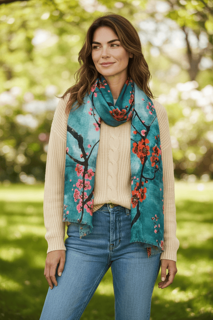 Scarves Australia Fashion Scarf Teal Cherry Blossom Scarf
