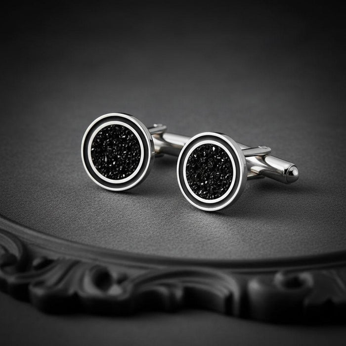 Close view of a Black Onyx Square Cufflink showing its textured dark square center panel and double-frame face
