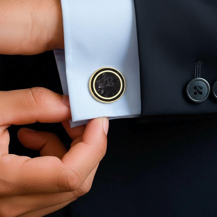 Pair of Black Onyx Square Cufflinks with square faces and visible rear fittings