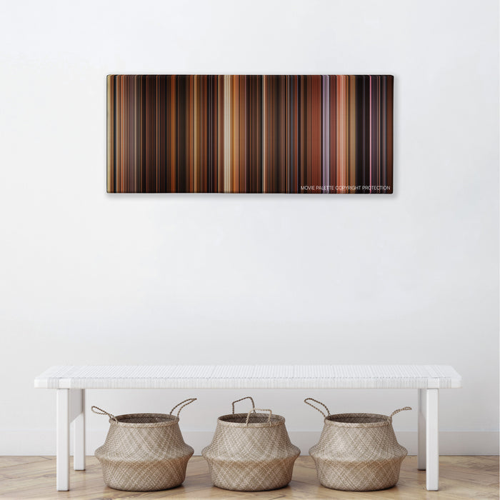 The Godfather: Part II color palette canvas above a white bench with three woven baskets