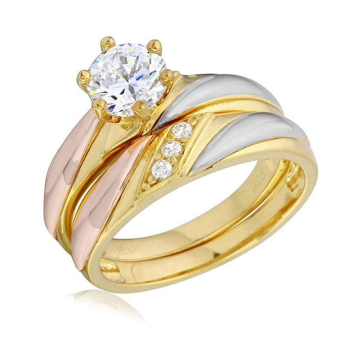 Silver 925 3 Toned Overlap CZ Wedding Ring - GMR00200TRI | Silver Palace Inc.