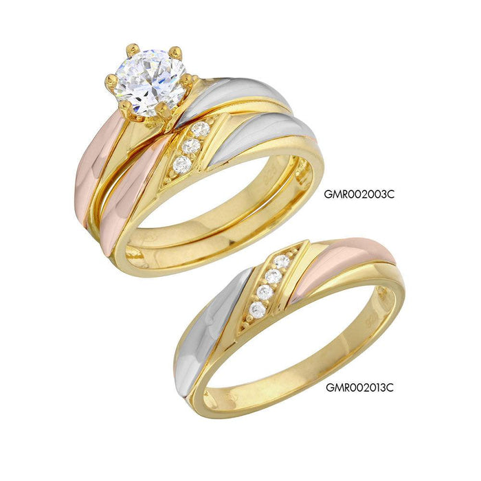 Three-Tone 925 Sterling Silver Overlap CZ Wedding Ring - GMR00200TRI