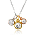 Silver 925 Tri Color Plated Three Round CZ Necklace - STP01573TRI | Silver Palace Inc.