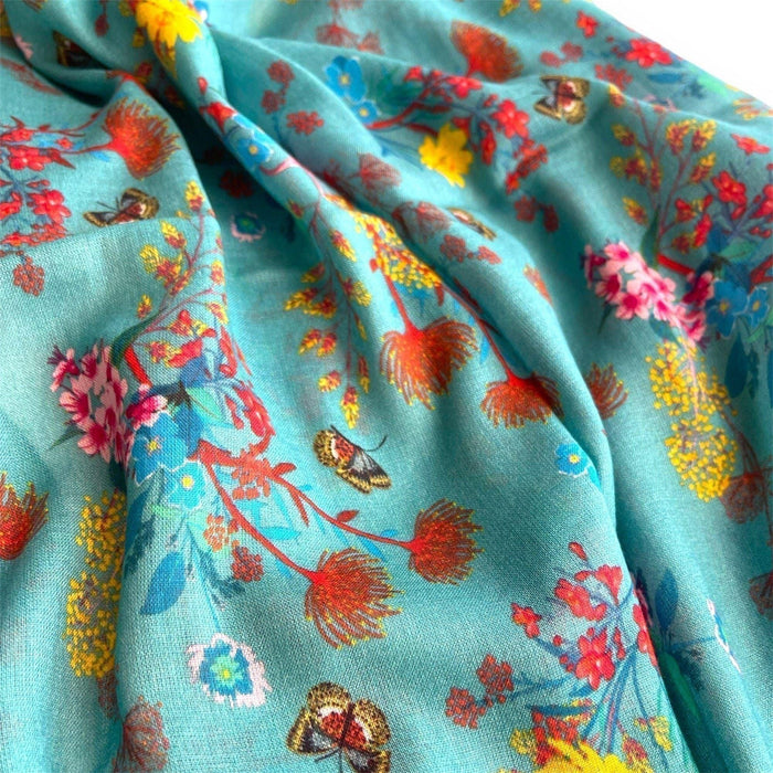 Scarves Australia Fashion Scarves Turquoise Floral Scarf-Australian Bush Flowers