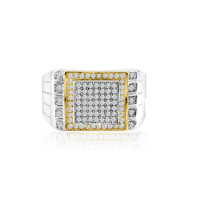 Two-Tone 925 Rhodium Plated 925 Sterling Silver Square CZ Encrusted Men's Ring - GMR00218RG