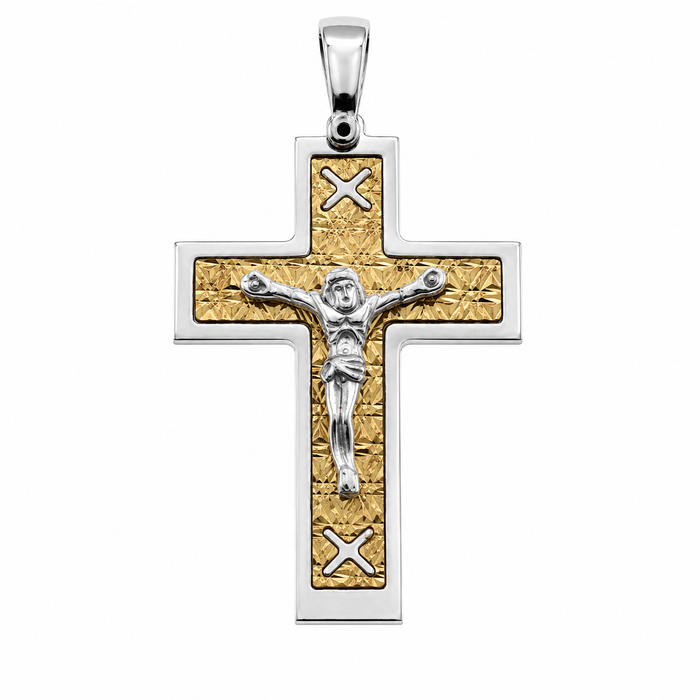 Two-Tone 925 Sterling Silver DC Gold Plated Crucifix Pendant with X Design - ARP00013