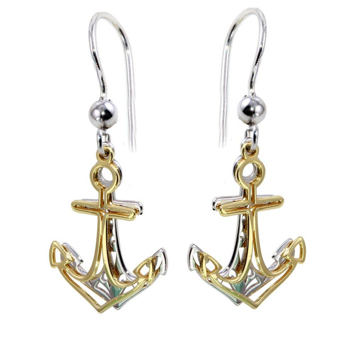 Silver 925 Two-Toned Flat Anchor Earrings - SOE00002 | Silver Palace Inc.