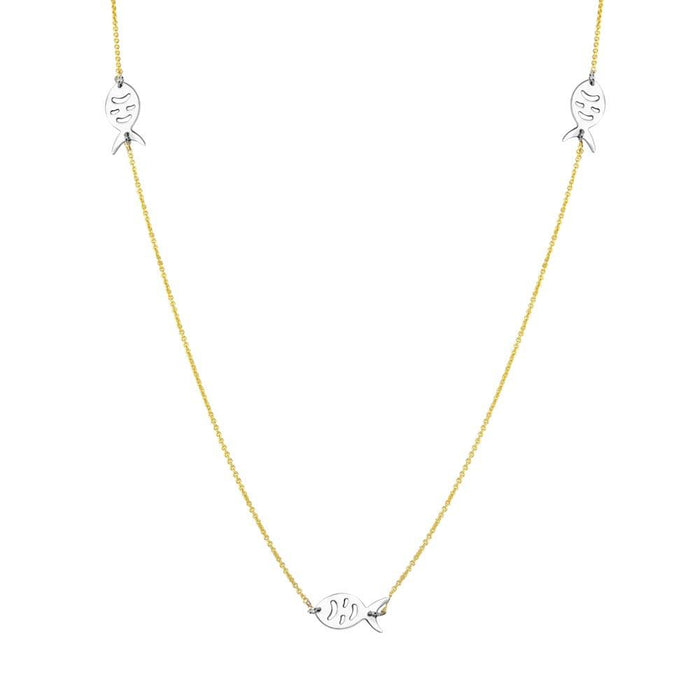 Silver 925 2 Toned Gold Plated 5 Fish 34 Inches Necklace - DIN00023GP | Silver Palace Inc.