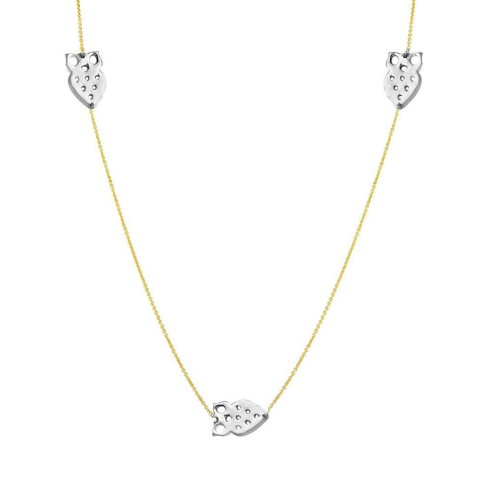 Silver 925 2 Toned Gold Plated 5 Owl 34 Inches Necklace - DIN00022GP | Silver Palace Inc.