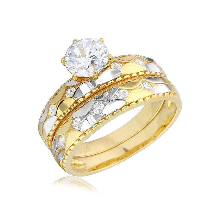 Silver 925 2 Toned Hammered CZ Wedding Ring - GMR00186GP | Silver Palace Inc.