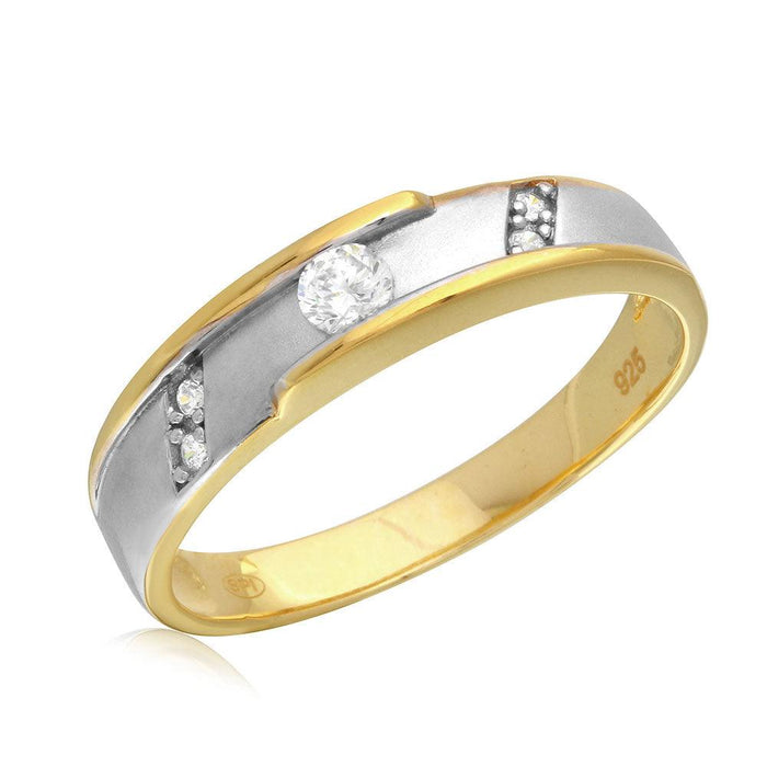Men's Sterling Silver 925 2 Toned Gold and Rhodium Plated CZ Wedding Band - GMR00197GP | Silver Palace Inc.